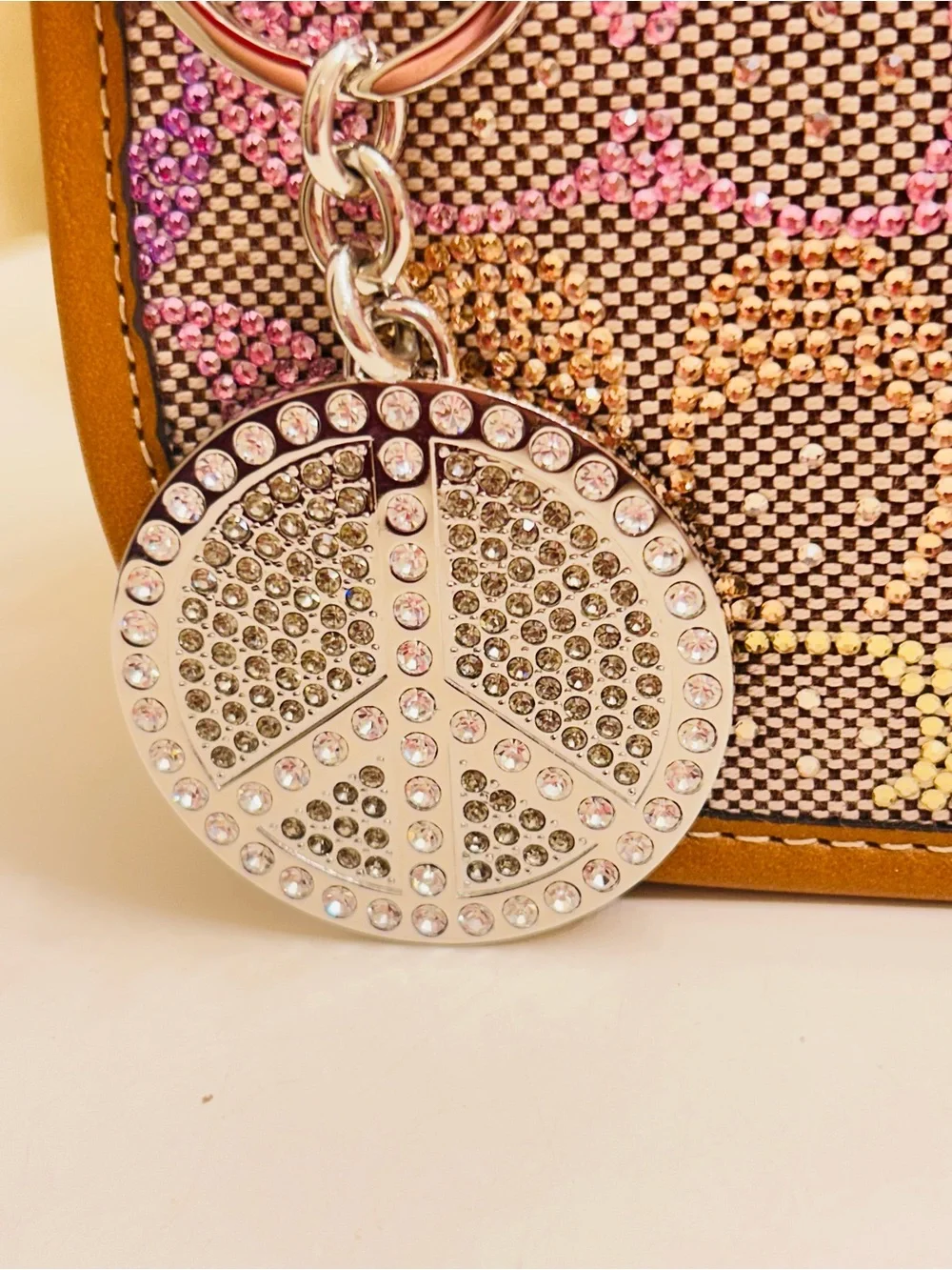 NWOT RARE Coach Y2K Swarovski Peace Sign Keychain/ Bag  Charm